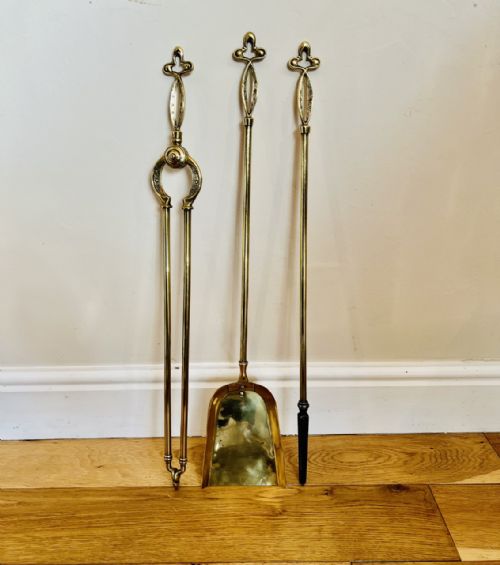 Lovely Set of Antique Victorian Quality Ornate Brass Fire Irons