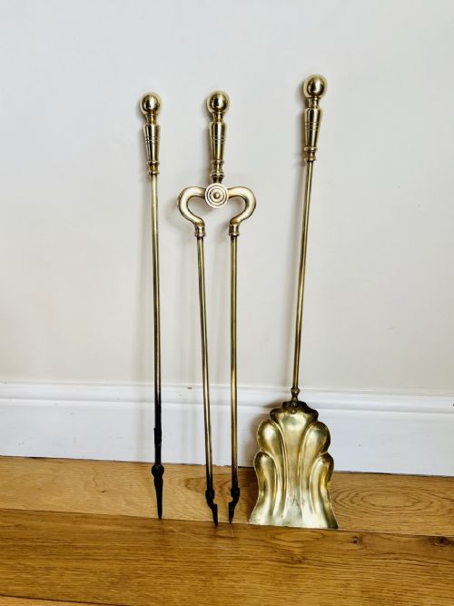 Antique Victorian Quality Brass Fire Irons