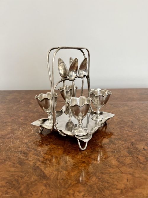 Antique Edwardian Quality Silver Plated Egg Cruet Set