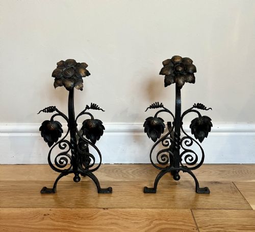 Wonderful Pair of Unusual Antique Arts and Crafts Fire Dogs