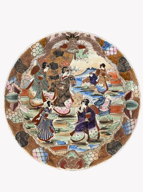 Large Antique Japanese Quality Satsuma Hand Painted Charger