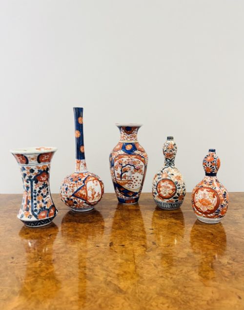 Wonderful Collection of Five Antique Japanese Shaped Imari Vases