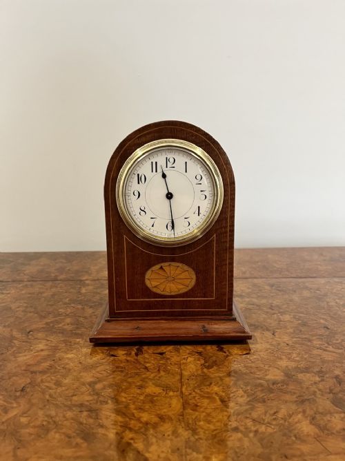 Lovely Antique Edwardian Quality Mahogany and Inlaid Satinwood Mantle Clock