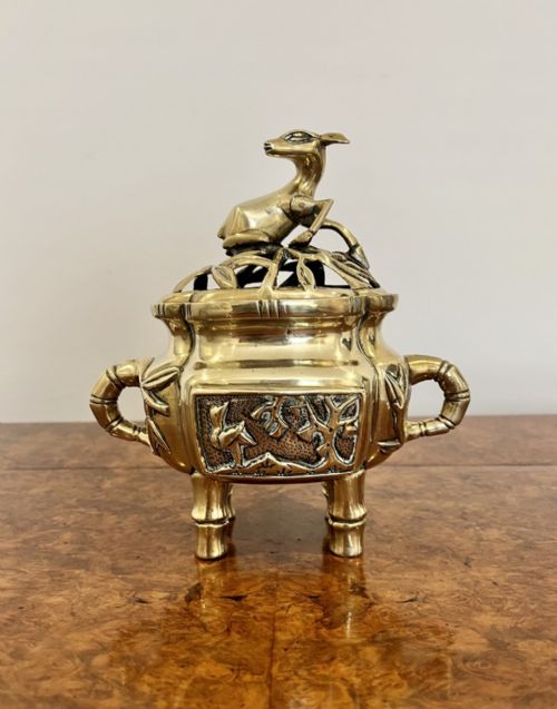 QUALITY ANTIQUE BRASS CHINESE LIDDED INCENSE BURNER - ADDITIONAL PHOTO 3