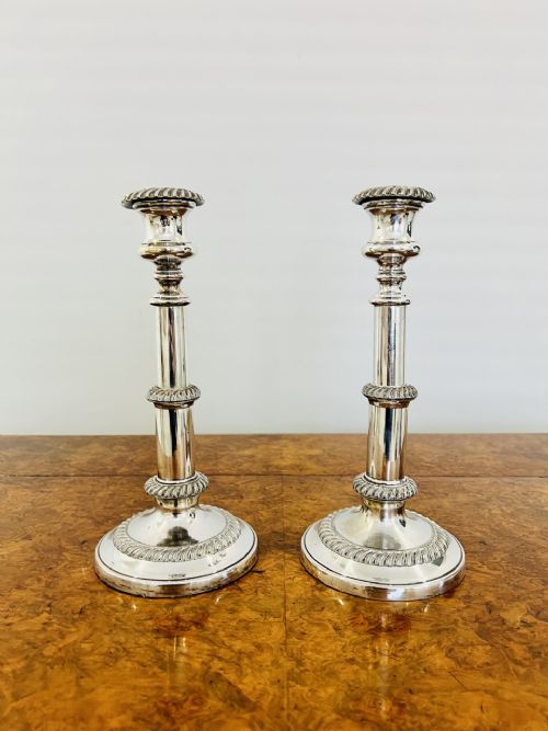 Quality Pair of Antique Regency Telescopic Sheffield Plated Candlesticks
