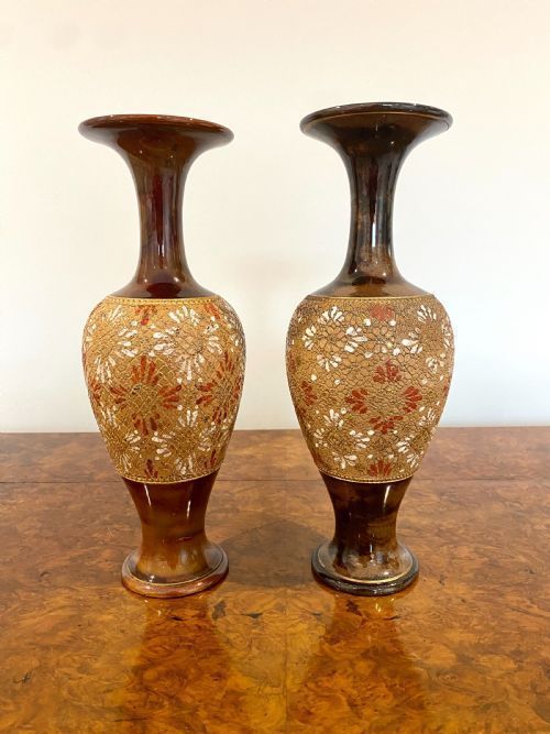 Pair of Quality Antique Victorian Doulton Vases
