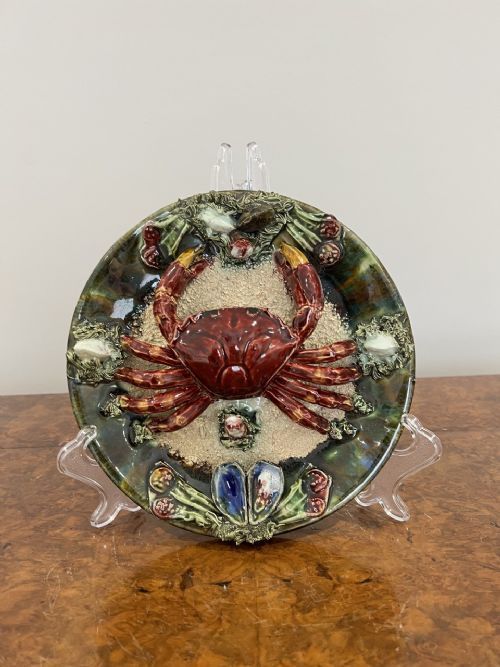 Antique Portuguese Majolica Palsy Ware Crab Wall Plate