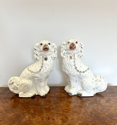 Large Pair of Victorian Seated Staffordshire Spaniel Dogs