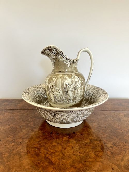 Unusual Antique Victorian Quality Jug and Bowl Set