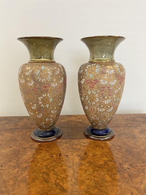 Quality Pair of Antique Victorian Doulton Vases