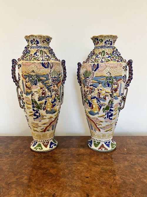 Large Pair of Antique Japanese Satsuma Vases