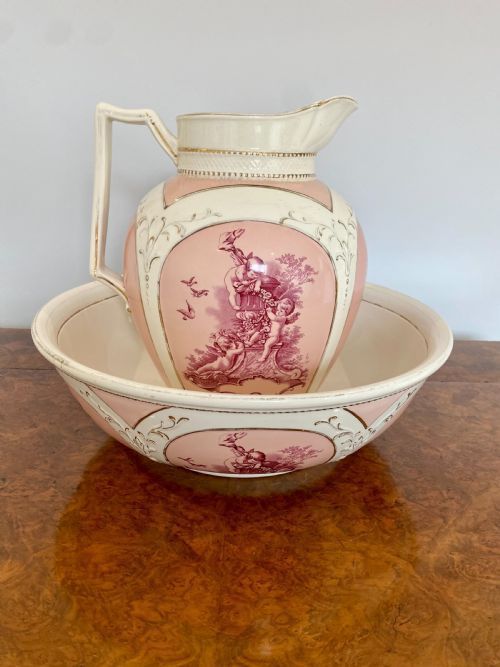 Antique Victorian Quality Hand Painted Jug and Bowl Set