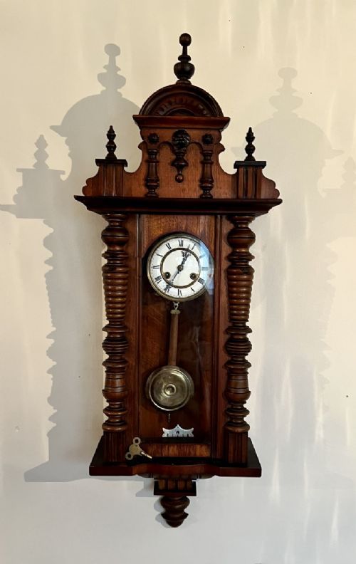 Antique Victorian Quality Carved Walnut Vienna Wall Clock
