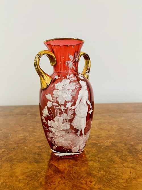 Antique Victorian Quality Mary Gregory Cranberry Glass Vase