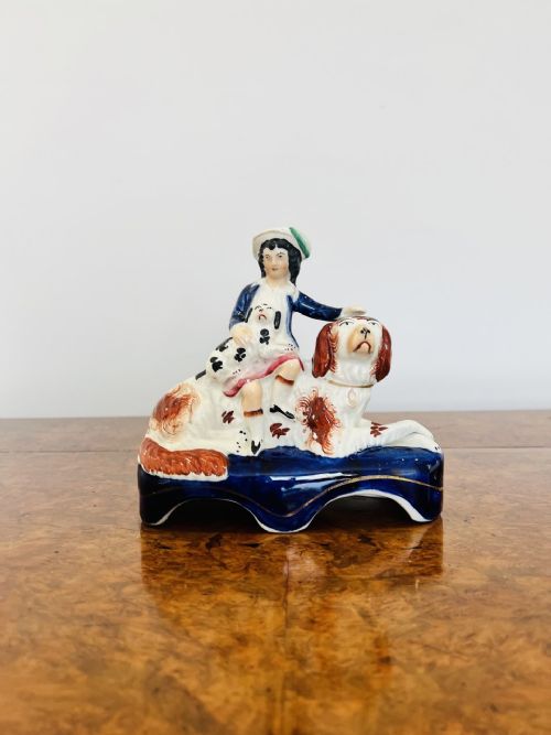 Unusual Antique Victorian Quality Staffordshire Figure of Seated Spaniels
