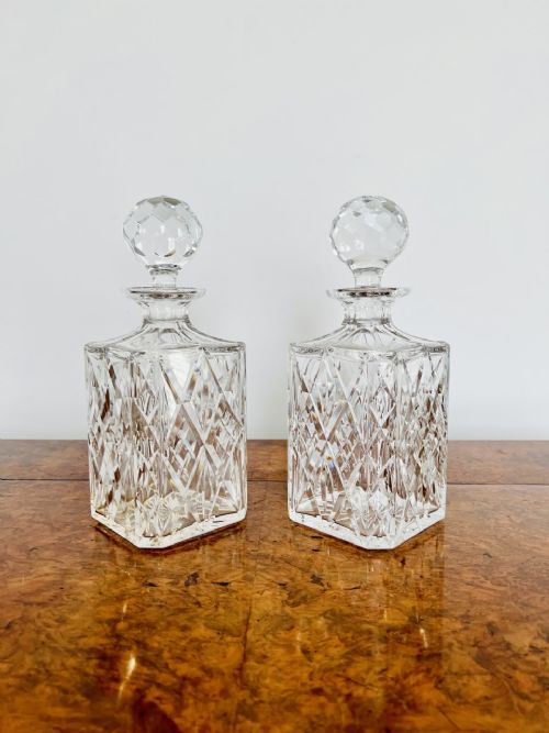 Quality Pair of Antique Edwardian Cut Glass Decanters