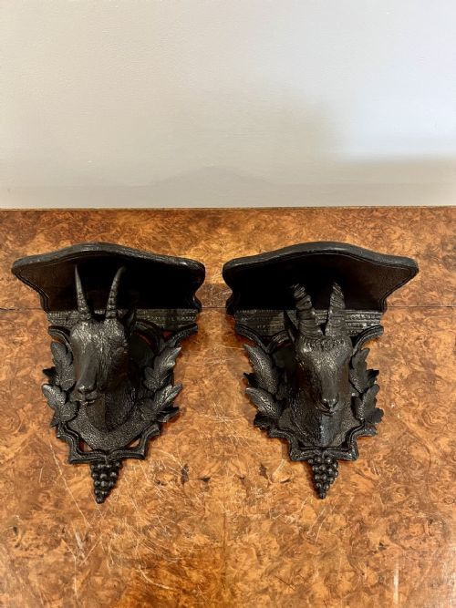 Pair of Antique Quality Black Forest Carved Wall Brackets