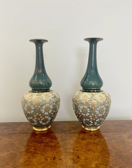 QUALITY PAIR OF ANTIQUE VICTORIAN LARGE BALLISTER ROYAL DOLTON VASES - ADDITIONAL PHOTO 7