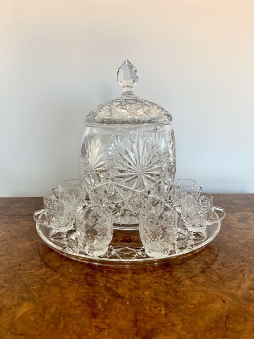 Stunning Quality Unusual Antique Edwardian Cut Glass Punch Set
