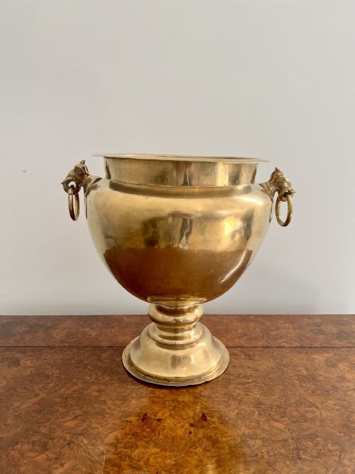 Lovely Quality Antique Victorian Brass Champagne Bucket on a Stand