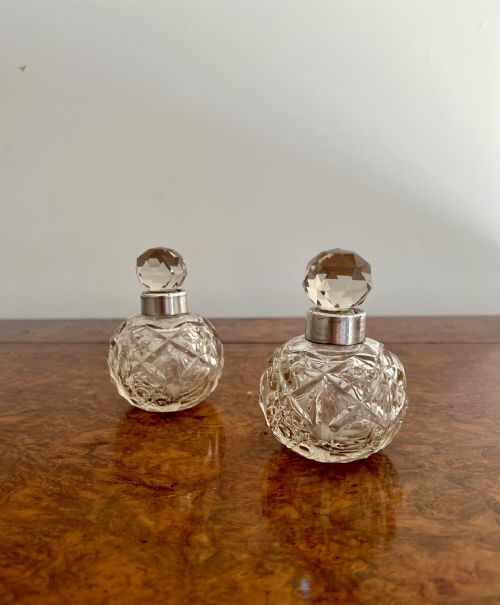QUALITY PAIR OF ANTIQUE EDWARDIAN SILVER COLLAR CUT GLASS SCENT BOTTLES - ADDITIONAL PHOTO 3