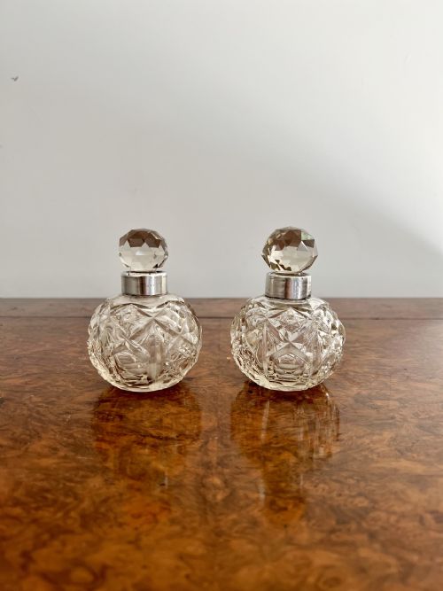 QUALITY PAIR OF ANTIQUE EDWARDIAN SILVER COLLAR CUT GLASS SCENT BOTTLES - ADDITIONAL PHOTO 4