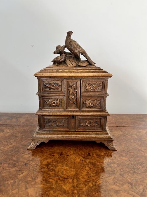 Fantastic Black Forest Carved Walnut Large Jewellery Table Cabinet