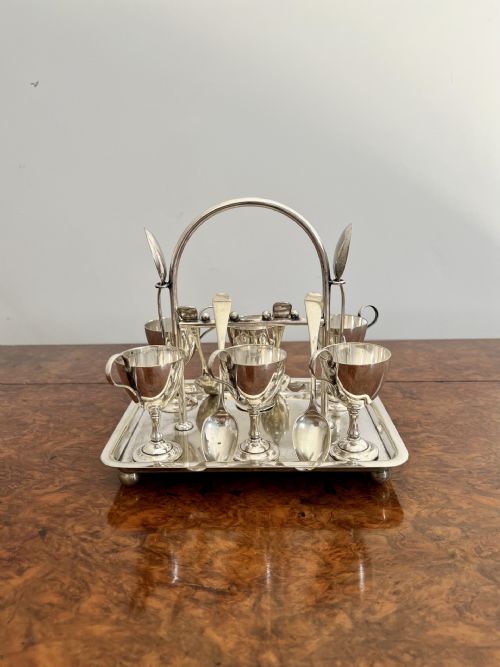 Lovely Antique Edwardian Quality Silver Plated Large Egg Cruet Set