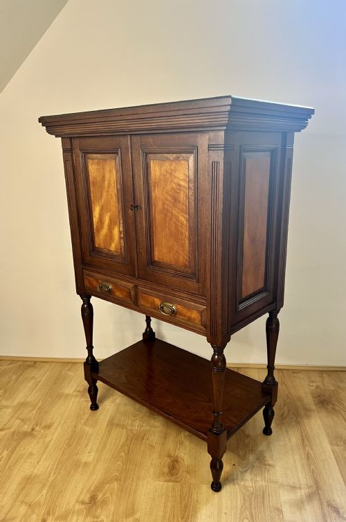 ANTIQUE VICTORIAN QUALITY MAHOGANY AND SATINWOOD SIDE CABINET - ADDITIONAL PHOTO 6