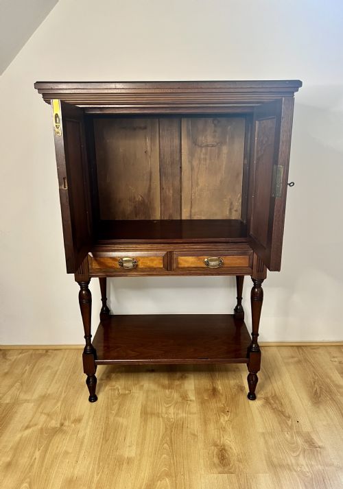 ANTIQUE VICTORIAN QUALITY MAHOGANY AND SATINWOOD SIDE CABINET - ADDITIONAL PHOTO 2