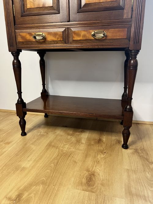 ANTIQUE VICTORIAN QUALITY MAHOGANY AND SATINWOOD SIDE CABINET - ADDITIONAL PHOTO 4