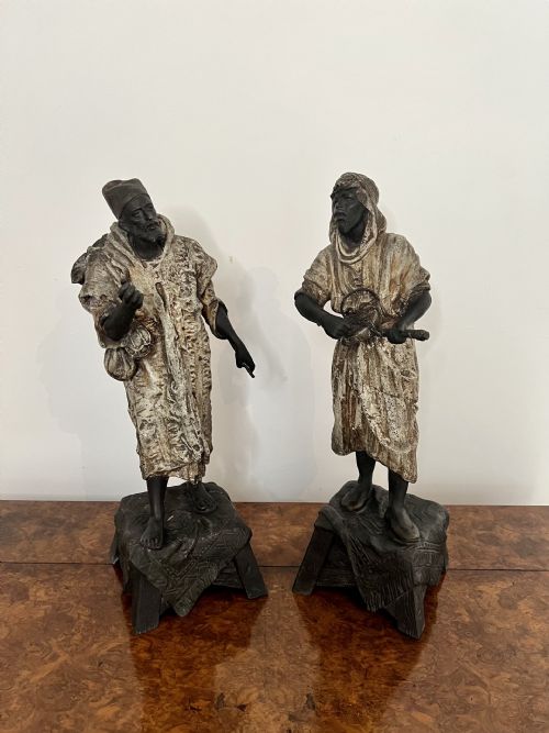 UNUSUAL PAIR OF ANTIQUE VICTORIAN SPELTER FIGURES - ADDITIONAL PHOTO 2