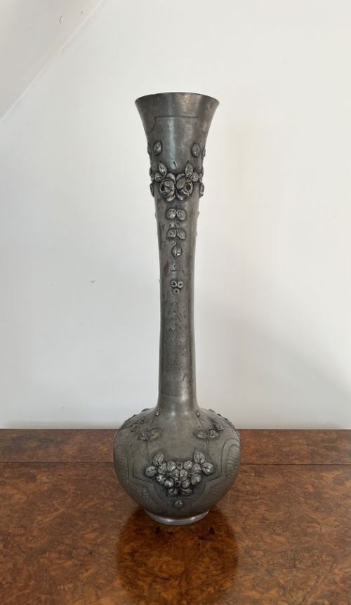 LARGE ANTIQUE 19TH CENTURY FRENCH QUALITY PEWTER VASE