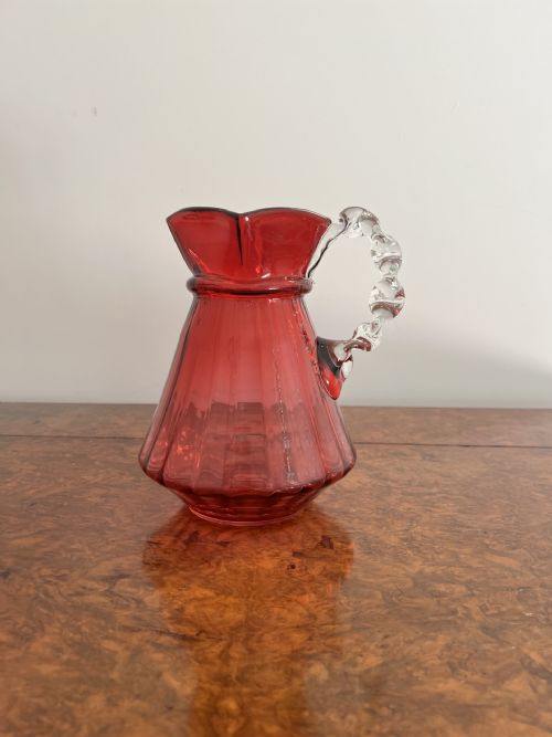 Unusual Antique Victorian Quality Cranberry Glass Jug