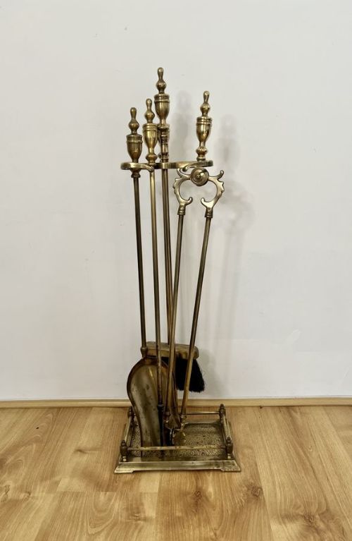Quality Antique Edwardian Brass Companion Set and Stand