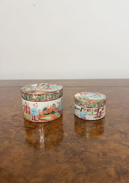 Two Antique 19th Century Quality Chinese Canton Circular Boxes