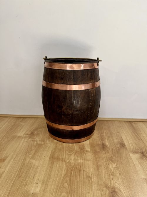 Fantastic Quality Antique Victorian Oak Log Bin with Copper Bands