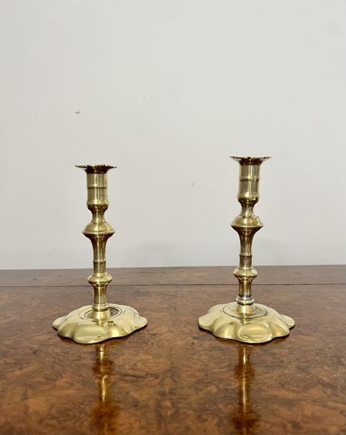 Quality Pair of Antique Queen Ann Brass Candlesticks