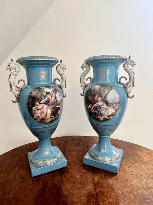 Large Pair of Antique Victorian Continental Quality Porcelain Vases