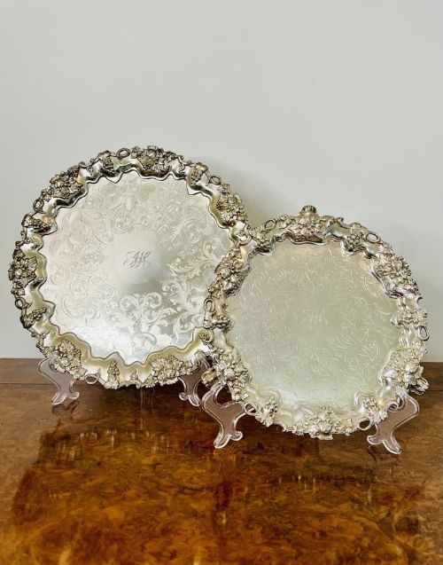 Pair of Antique Edwardian Engraved Silver Plated Trays