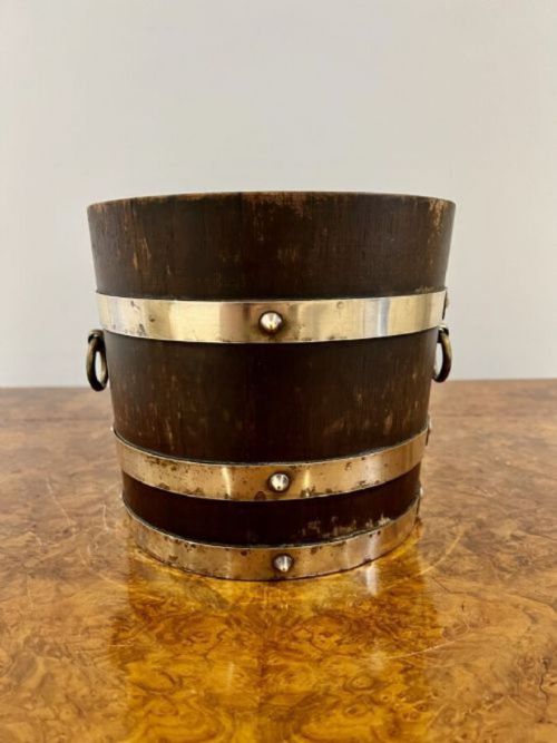 Antique Edwardian Quality Oak Brass Bounded Jardiniere