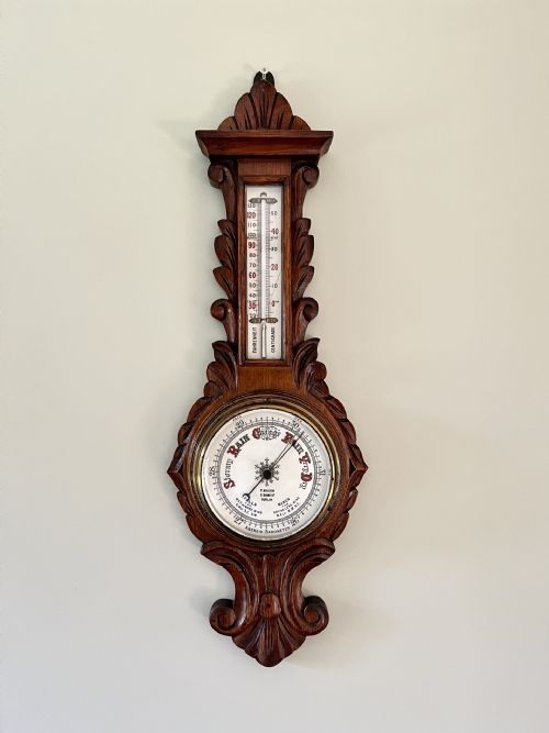 Lovely Antique Carved Oak Banjo Barometer