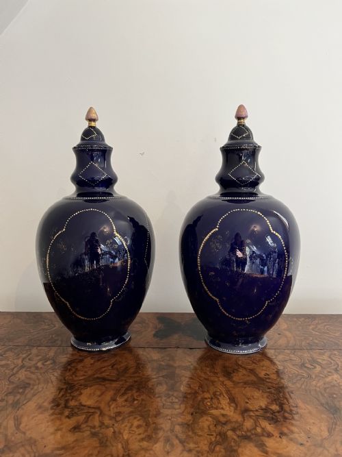PAIR OF QUALITY ANTIQUE VICTORIAN PORCELAIN HAND PAINTED LIDDED VASES - ADDITIONAL PHOTO 2