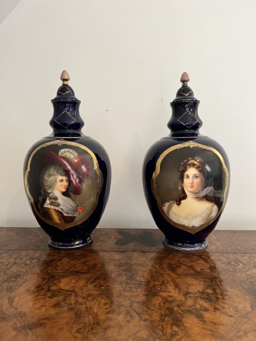 PAIR OF QUALITY ANTIQUE VICTORIAN PORCELAIN HAND PAINTED LIDDED VASES - ADDITIONAL PHOTO 6