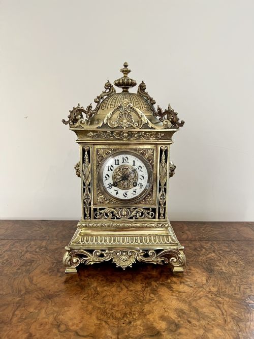 Outstanding Quality Large Antique Victorian Ornate Brass Mantle Clock