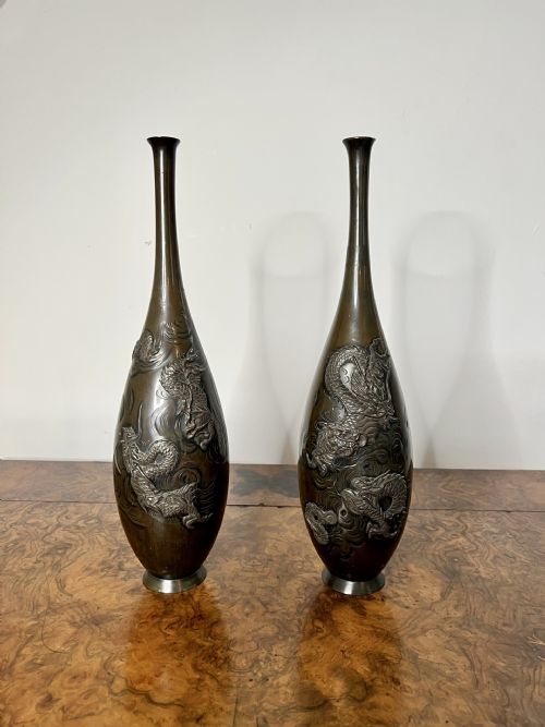 Fantastic Pair of Antique Japanese Bronze Vases Meiji Period