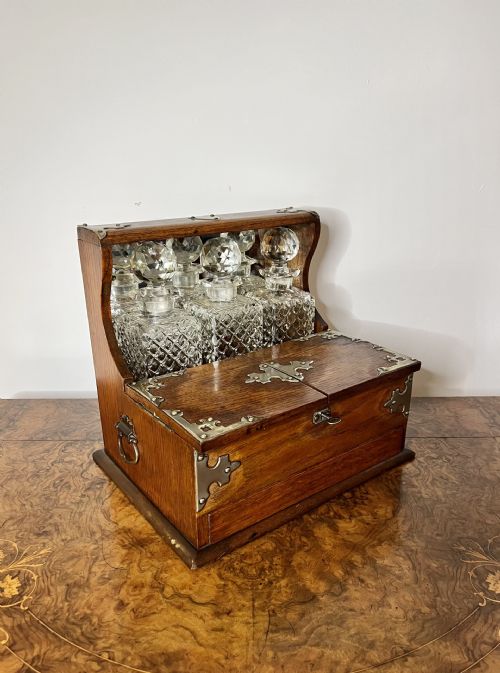 Quality Antique Victorian Oak Tantalus and Games Box
