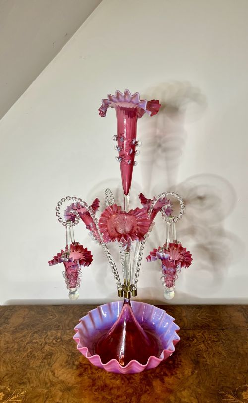 Outstanding Quality Large Antique Victorian Cranberry Glass Epergne