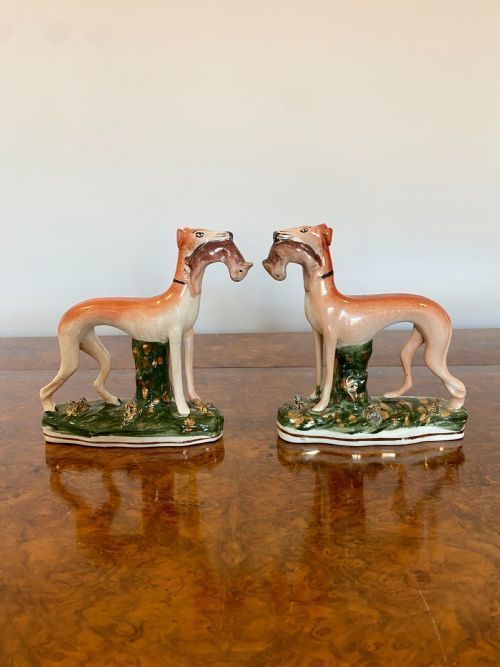 Quality Pair of Antique Victorian Staffordshire Greyhound Dogs
