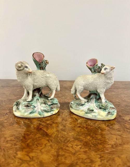 Pair of Antique Victorian Quality Staffordshire Lambs